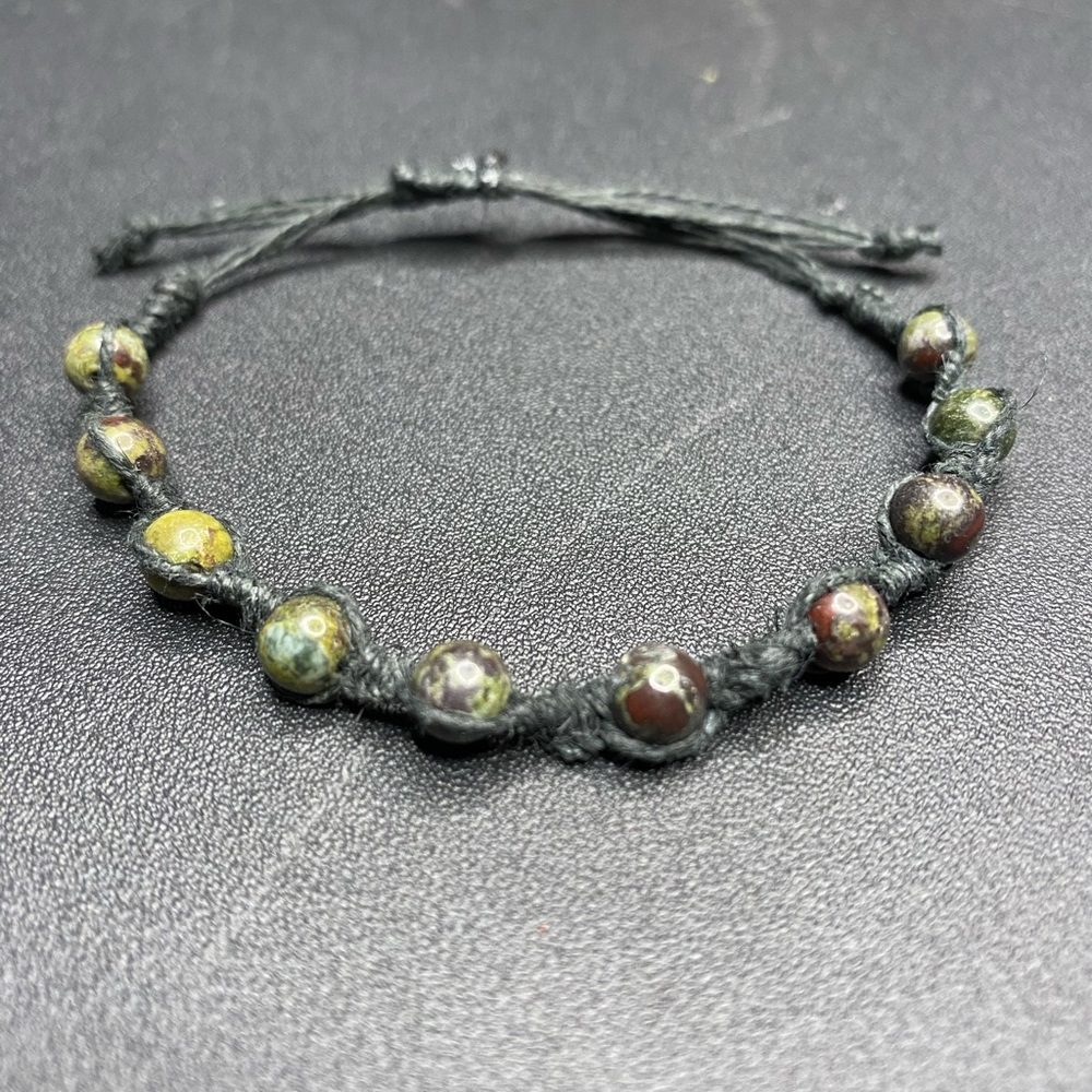 HANDMADE Dragon's Blood Jasper Beads Knotted with Black Hemp Cord
